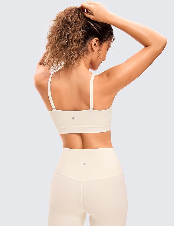 CRZ YOGA Butterluxe Womens Adjustable Spaghetti Thin Strap Sports Bra - Padded Wireless Square Neck Workout Yoga Clothes