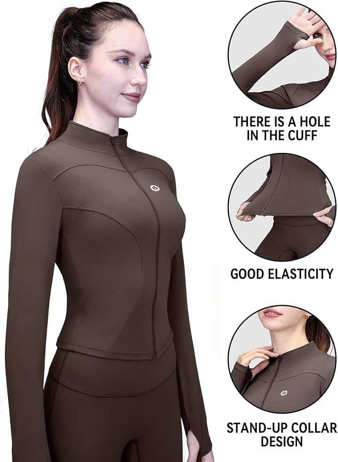 Women's Yoga Jacket Lightweight Zip Up - Workout Jackets for Running Gym Athletic Tops Full Zip