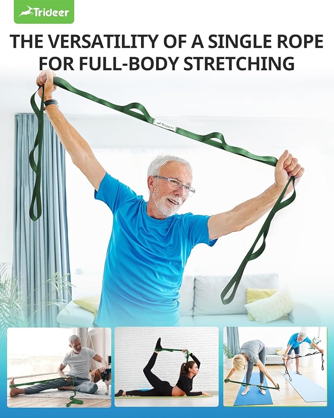 Trideer Stretching Strap for Physical Therapy & Home Rehab, Non-Elastic Yoga Strap for Stretching with Loops for Hamstring, Calf & Back Stretcher Mobility, Hip & Pilates