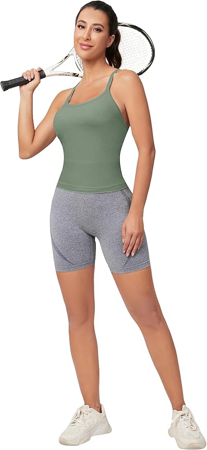 MathCat Workout Tank Tops for Women with Built in Bra, Sleeveless Gym Tops Seamless Racerback Athletic Yoga Shirts