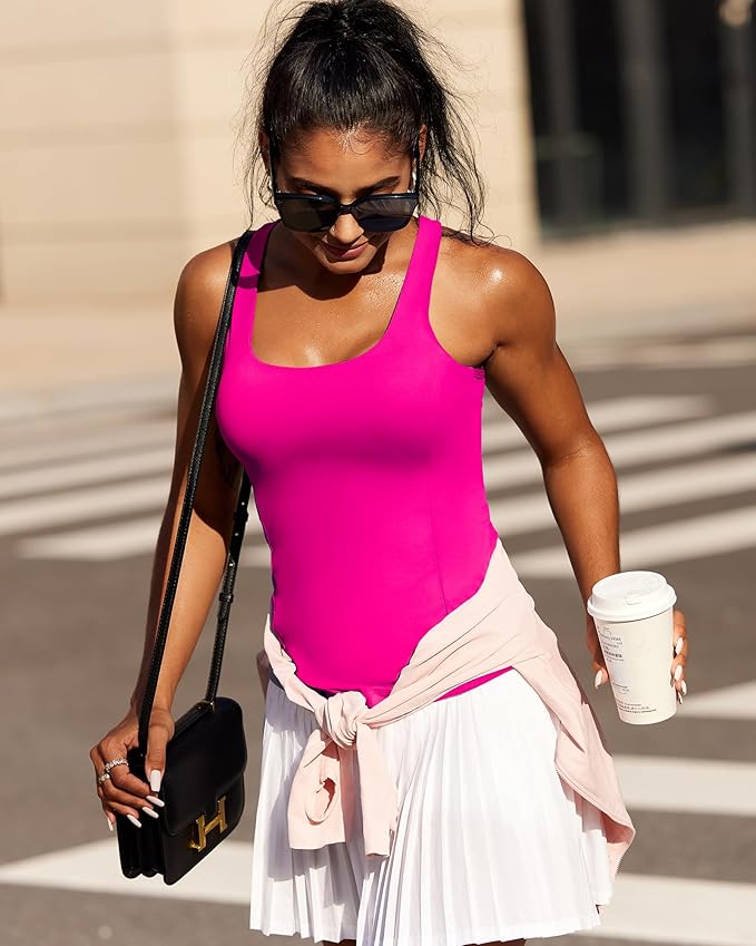 RUNNING GIRL Workout Tank Tops with Built in Bras for Women,Compression Shirt Strappy Back Athletic Yoga Tops