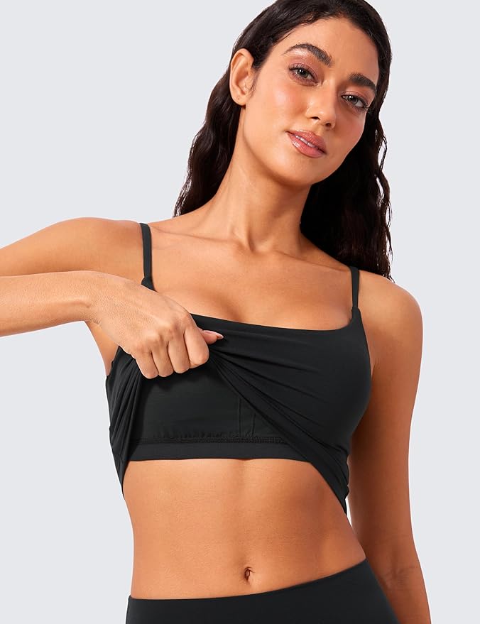 CRZ YOGA Butterlift Adjustable U Back Crop Tank Tops for Women - Padded Camisole Scoop Neck Workout Longline Sports Bras