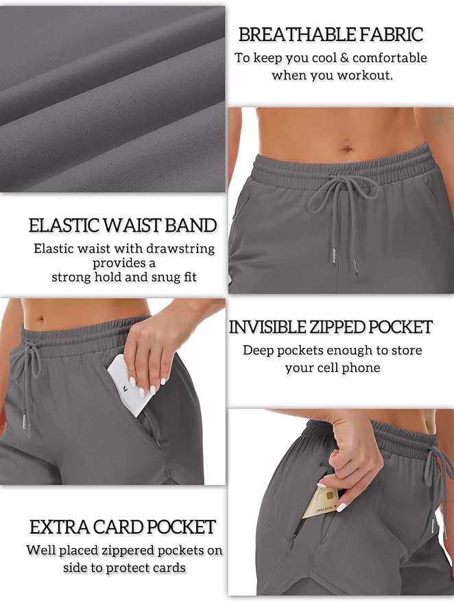 Mancreda Women's Running Shorts with Liner 3 Zipper Pockets Elastic Workout Athletic Gym Yoga Shorts