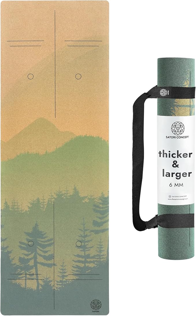 Cork Yoga Mat with Natural Rubber Base, Extra Size, Thickness and Support, Excellent Cushion & Grip, Non-Slip, Non-Toxic, Sweat-Resistant, Sustainable, Eco-friendly Exercise Mat