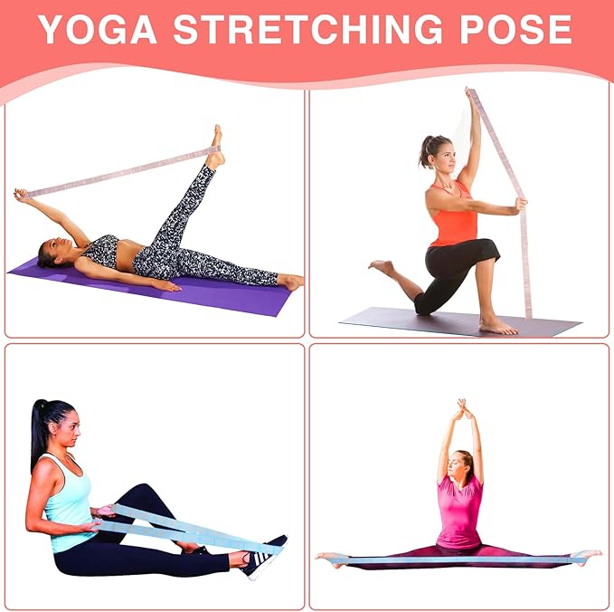 Elastic Yoga Stretching Strap with Loops, CEILIWEN Stretch Straps for Physical Therapy, Pilates Stretch Band, Elastic Exercise Bands, Leg Stretching Strap, Stretch Resistance Bands for Exercise