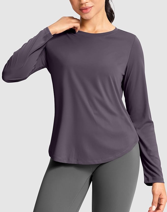 SANTINY Lightweight Long Sleeve Workout Tops for Women Breathable Gym Yoga Athletic Running Hiking Top UPF 50+ Sun Shirts