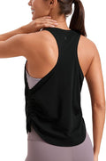 CRZ YOGA Pima Cotton Ruched Side Tank Tops for Women - Workout Athletic Casual Racerback Crewneck Loose Sleeveless Shirts
