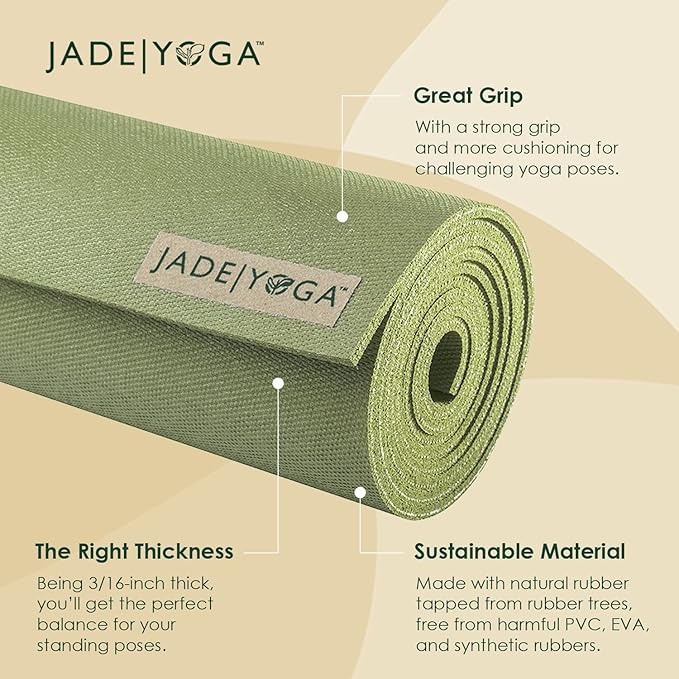 JadeYoga Harmony Yoga Mat - Durable & Thick Gym Fitness Mat, Non-Slip Natural Rubber Yoga Mat - Home Exercise & Stretching Mat, Workout Mat - Yoga, Pilates & Meditation for Women & Men