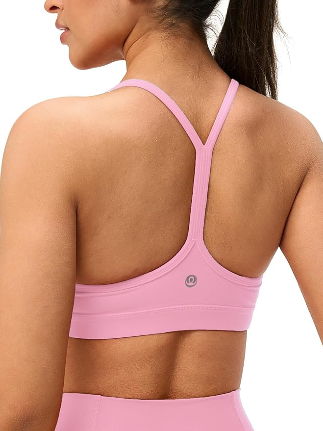 Womens Y Back Padded Sports Bra Strappy U Neck Butter Soft Low Impact Workout Bras Yoga Pilates Walking