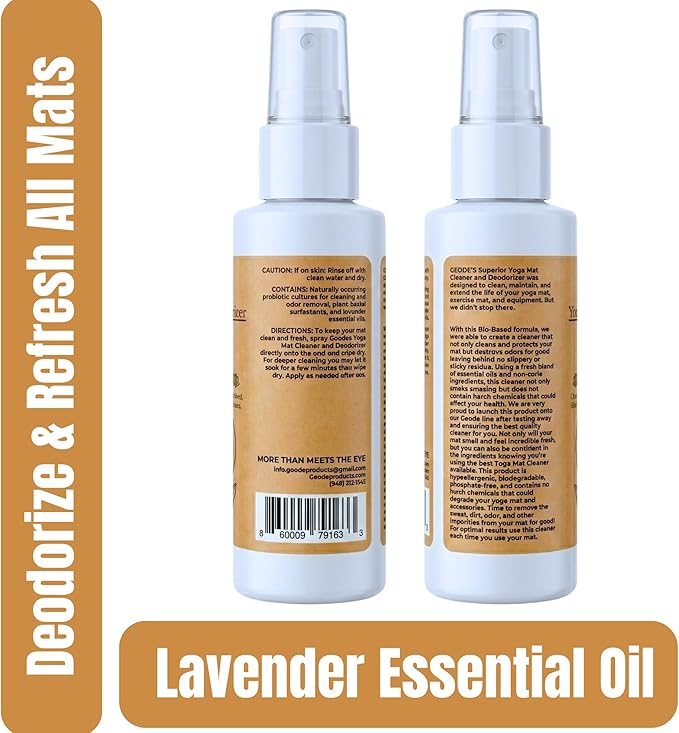 Geode Yoga Mat Cleaner and Deodorizer Spray - Sweet Lavender Essential Oils, Easy to use-Non-Toxic, Ideal for Exercise Mats, Pilates Reformer, all Yoga Mats - Safe & Natural ingredients. (4oz-Travel)