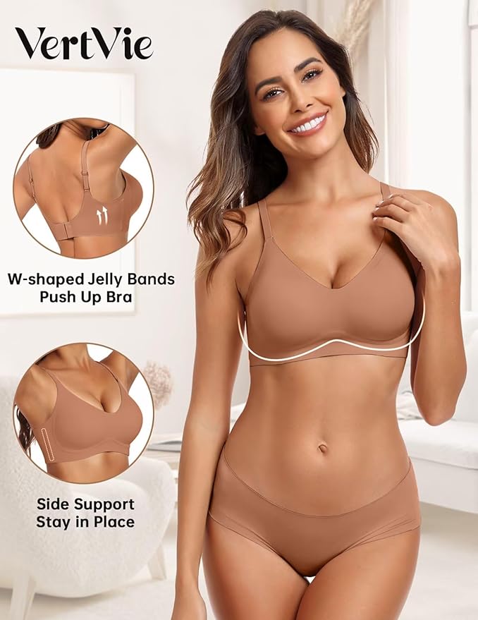 Vertvie Womens Seamless Jelly Bras No Underwire Comfort Push Up Bras Buttery Soft Wireless Bralette Full Coverage Sports Bra