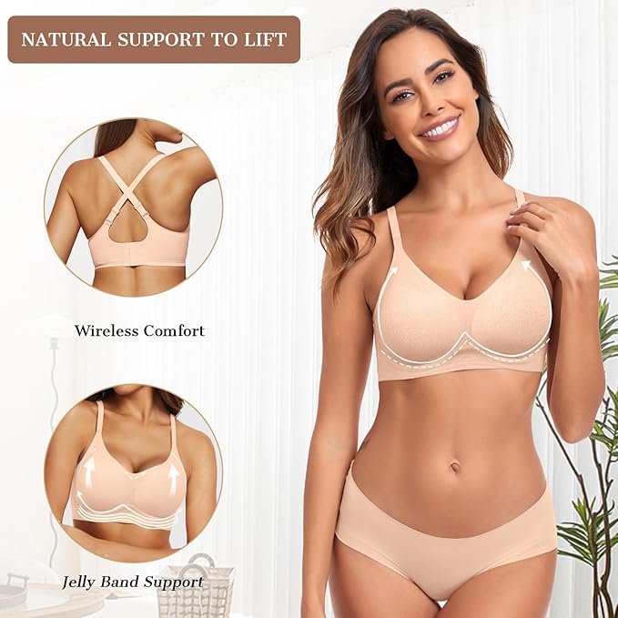 OEAK Womens Wireless Jelly Bras Comfortable Push Up Bra No Underwire Gel Bra Full Support Lift Everyday Seamless Tshirt Bras