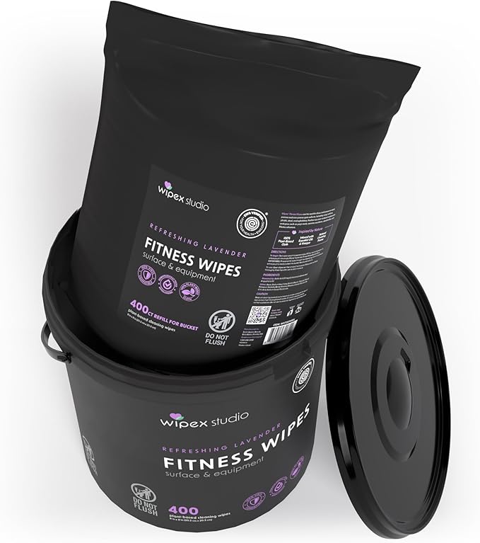Wipex Gym Wipes Bucket Refill – EWG Verified, Plant-based Fitness Equipment Wipes, Lavender and Vinegar to Clean Surfaces, Safe Yoga Mat Cleaner, Gym & Peloton Bike Cleaner, 400 Count (Pack of 2)