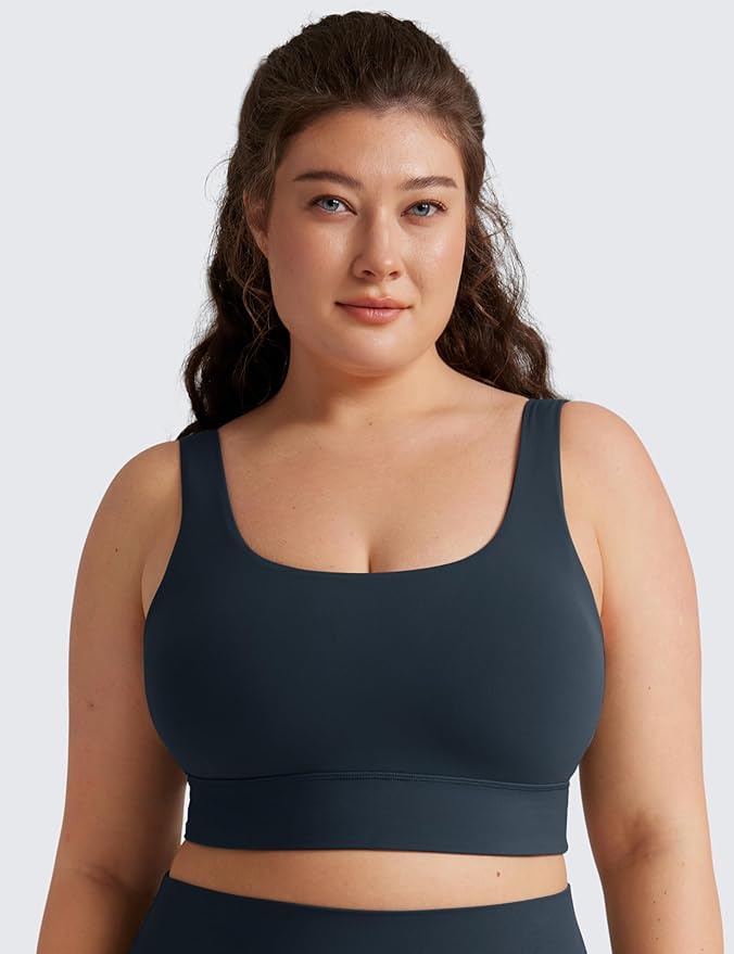 CRZ YOGA Butterluxe U Back Longline Sports Bras for Women - Scoop Neck Padded Yoga Workout Crop Top with Built in Pads