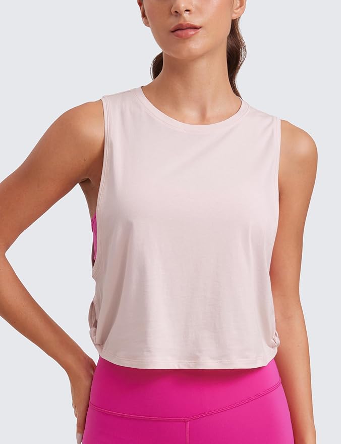 CRZ YOGA Pima Cotton Large Armhole Tank Tops for Women - Workout Sport Athletic Yoga Running Gym Loose Crop Sleeveless Shirts