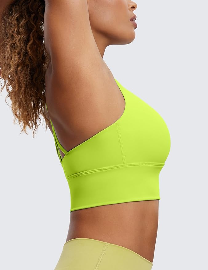 CRZ YOGA Naked Feeling Strappy Longline Sports Bras for Women - Medium Impact Criss Cross Yoga Padded Workout Crop Top