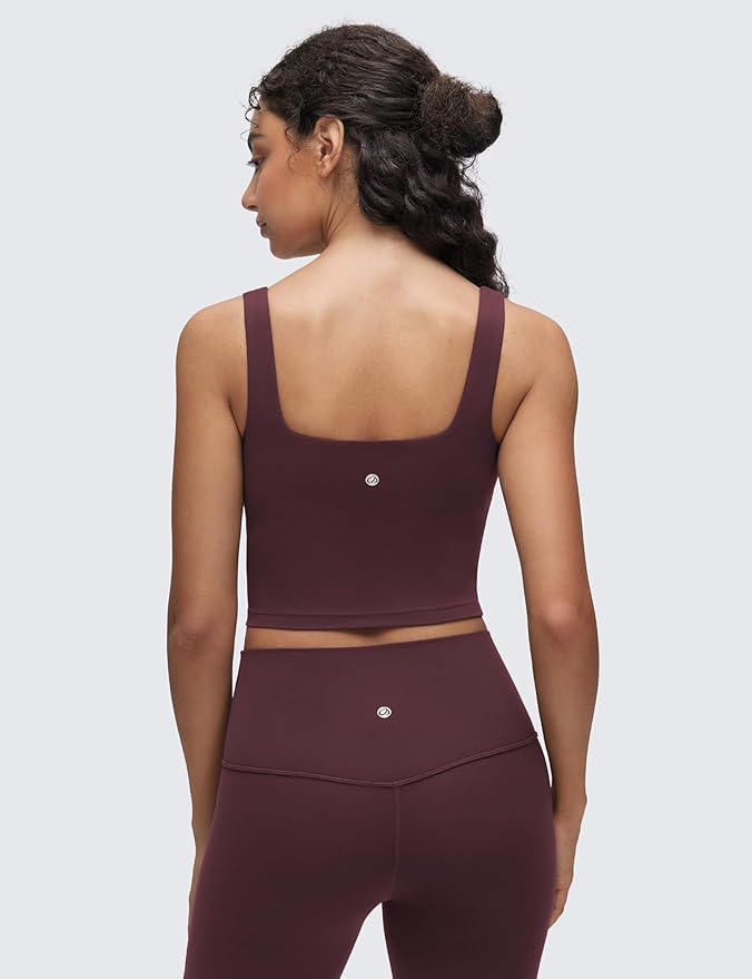 CRZ YOGA Butterluxe Square Neck Crop Tank Tops for Women - Workout Longline Sports Bras Padded Yoga Camisole