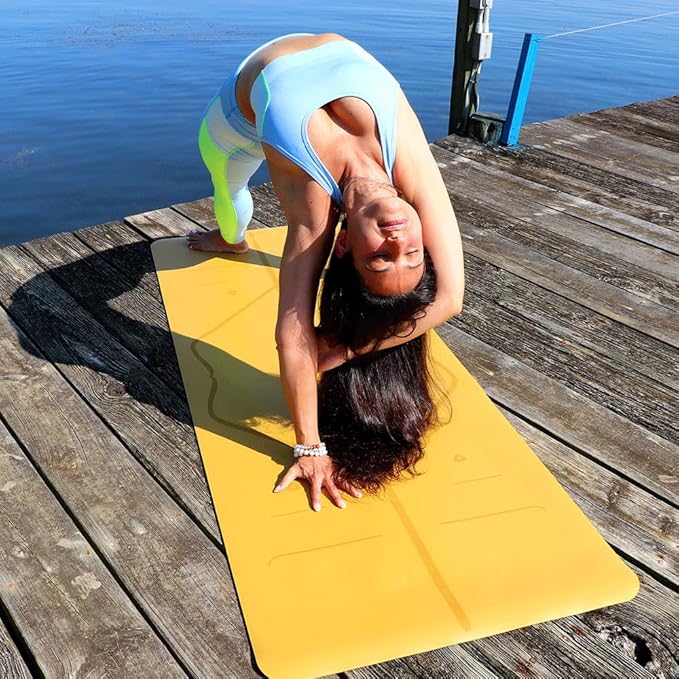 Liforme Original Yoga Mat – Free Yoga Bag Included - Patented Alignment System, Warrior-like Grip, Non-slip, Eco-friendly, sweat-resistant, long, wide, 4.2mm thick mat for comfort