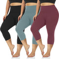 3 Pack Women's Plus Size Capri Leggings High Waist Tummy Control, Stretchy Yoga Workout Pants (XL-4X) - Spandex Elastic Fit