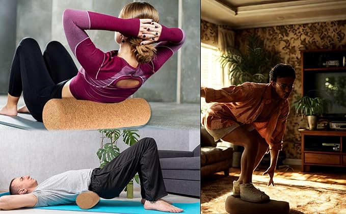Foam Roller Physical Therapy/Natural Eco-Friendly Cork Roller/High-Density deep Tissue Massage Roller/Stretching Roller Yoga & Travel Friendly (12 * 4 Inch)