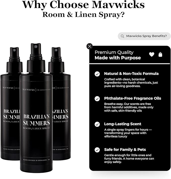 Fragrances - (Brazilian Summers) Linen & Room Spray (8oz) – Bedroom & Home Fragrance Mist, Long-Lasting Freshness To Brighten Up Your Space, Fabric & Air Freshener, Aromatherapy Scent Spray
