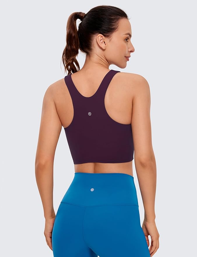 CRZ YOGA Butterluxe High Neck Crop Tank Tops for Women - Racerback Padded Longline Sports Bras Workout