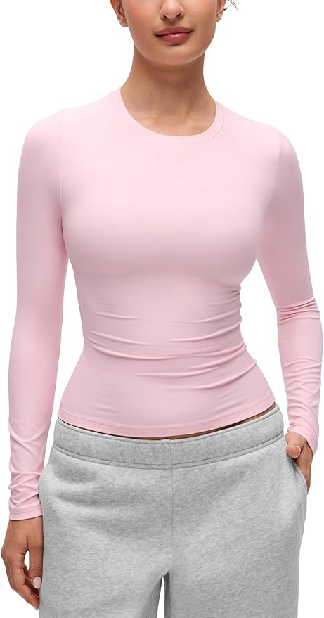 CRZ YOGA Softembrace Crewneck Long Sleeve Shirts for Women - Casual Going Out Tops Soft Basic Fitted Tight Fall T-Shirts
