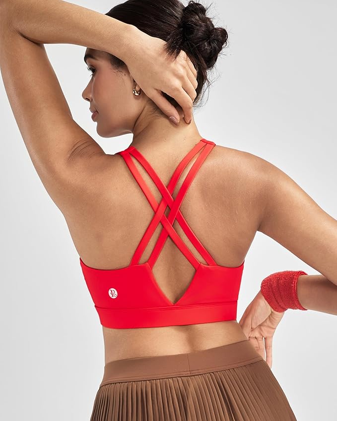 RUNNING GIRL Sports Bra for Women High Support, Molded Cup High Impact Sports Bras with Sewn in Pads Strappy Running Bra