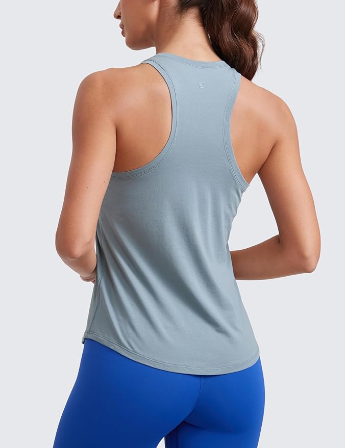 CRZ YOGA Pima Cotton Racerback Tank Tops for Women - Workout Athletic Casual Soft Scoop Neck Sleeveless Shirts
