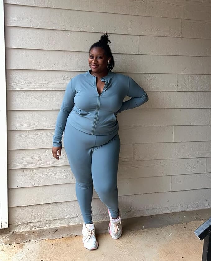 UOUA Two Piece Outfits Women Tracksuit Sets Long Sleeve Zip Up Jacket & Leggings for Gym Workout Set