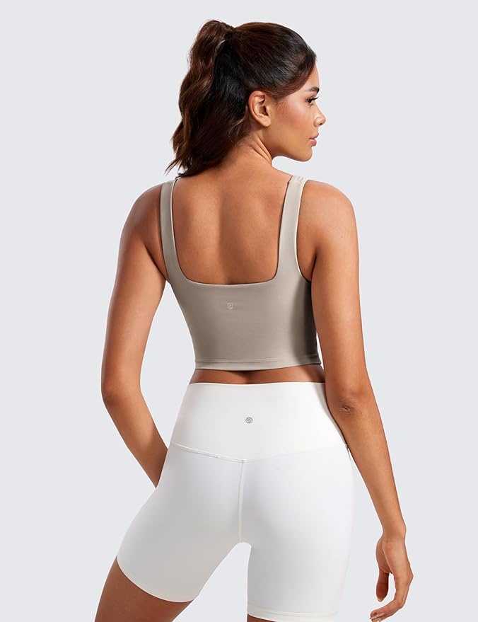 CRZ YOGA Butterluxe Square Neck Crop Tank Tops for Women - Workout Longline Sports Bras Padded Yoga Camisole