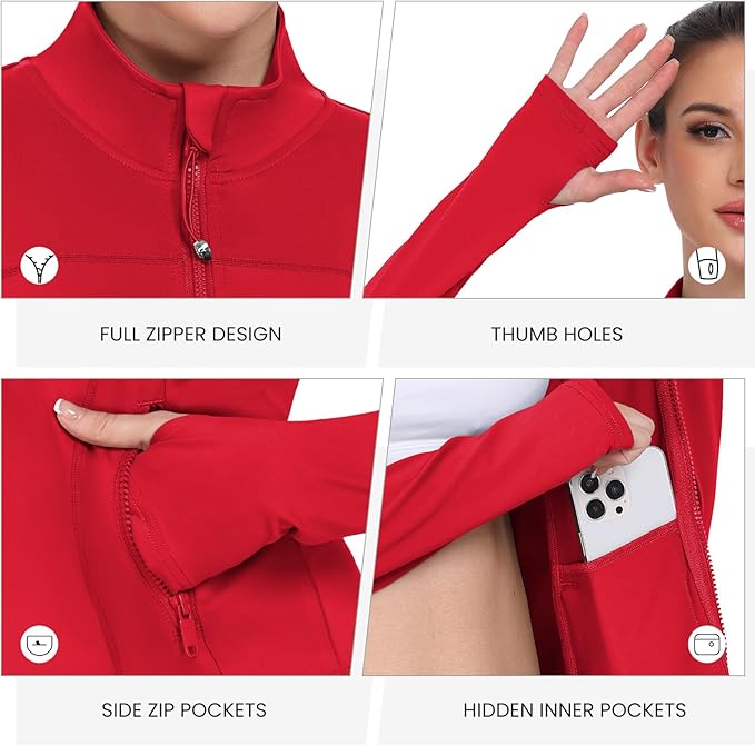 Women's Workout Jackets Full Zip Running Yoga Jackets Lightweight Athletic Clothes with Thumb Holes