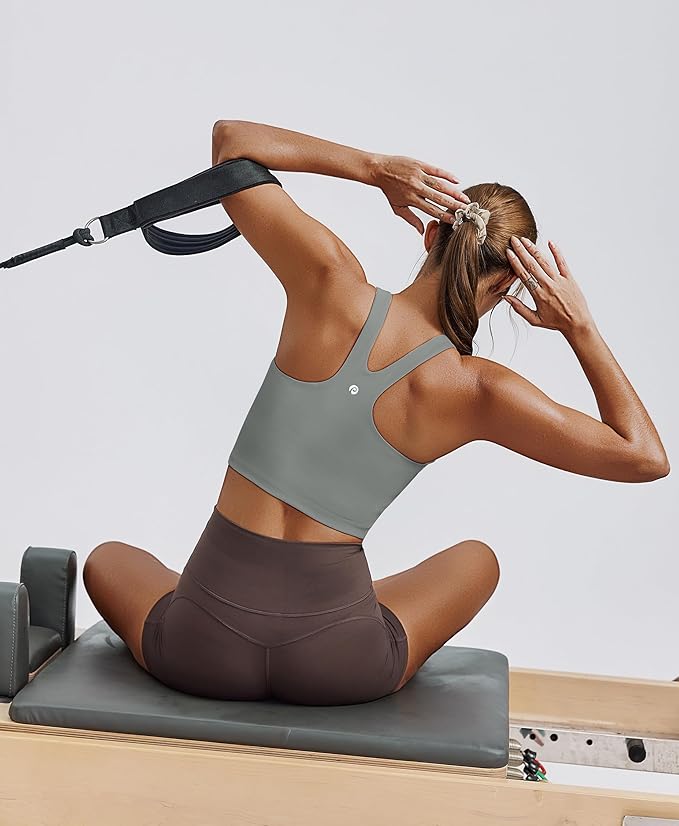 PINSPARK Women Sports Bra High Neck Racerback Workout Crop Tank Top Longline Padded Yoga Tops with Built in Pads