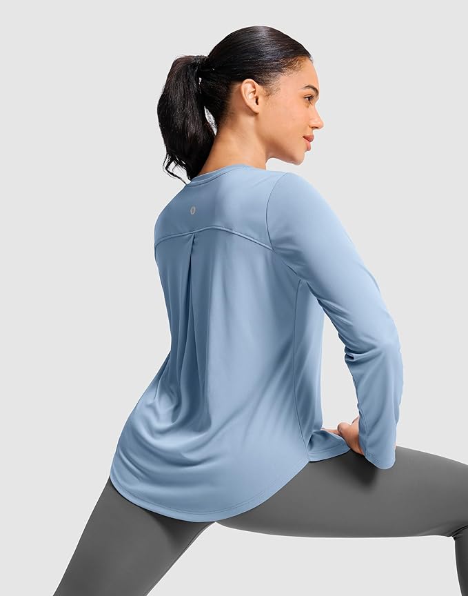 SANTINY Lightweight Long Sleeve Workout Tops for Women Breathable Gym Yoga Athletic Running Hiking Top UPF 50+ Sun Shirts