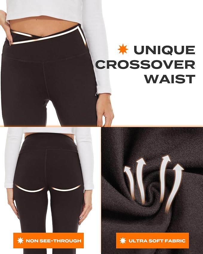 TNNZEET Black Flare Leggings for Women, Crossover Yoga Pants with Pockets Bootcut Flared Leggings