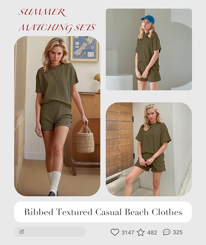 MARZXIN Women 2 Piece Shorts Set 2026 Casual Summer Cruise Outfits Ribbed Loose Short Sleeve Pocket Matching Lounge Sets