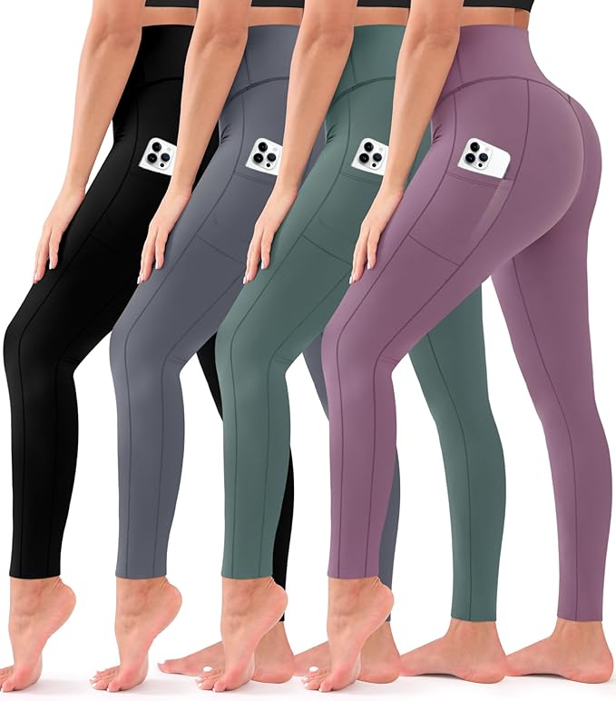4 Pack Leggings for Women Butt Lift High Waisted Tummy Control No See-Through Yoga Pants Workout Running Leggings
