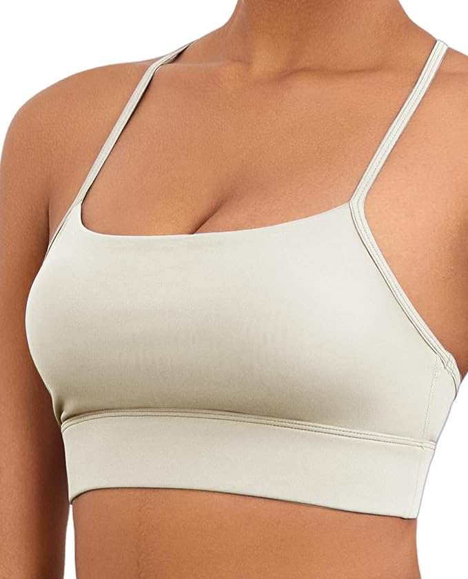 Womens Y-Back Sports Bra, Weightless Padded Yoga Bra, Spaghetti Strap Low Impact Gym Top for Workout & Daily Wear