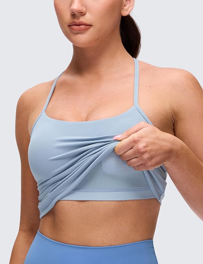 CRZ YOGA Butterluxe Racerback Tank Tops for Women - Scoop Neck Spaghetti Strap Padded Workout Camisole with Built in Bra