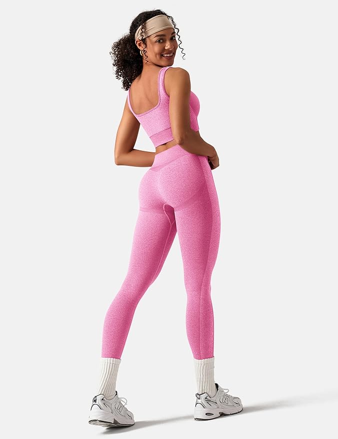 OLCHEE Womens Workout Sets 2 Piece Seamless Square Neck Sports Bra Padded Butt Lifting Leggings High Waist Yoga Gym Outfits