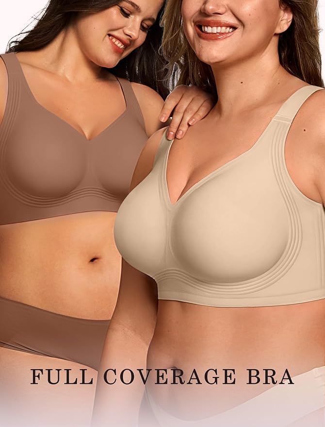 OEAK Womens Wireless Jelly Bra Plus Size Supportive Seamless Bras Full Coverage Push Up Comfortable No Underwire Tshirt Bras