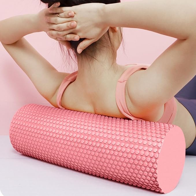 Foam Yoga Column - Solid Massage Roller - Foam Rollers for Muscle Massage for Barre and Fitness - Slimming and Muscle Recovery Tool - for Home, Gym, and Travel (Pink)