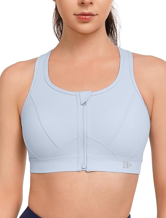 Yvette Zip Front Sports Bra - High Impact Sports Bras for Women Plus Size Workout Fitness Running