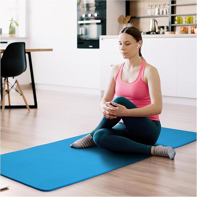 Fitvids Yoga Mat, 1/2-Inch Extra Thick High Density Exercise Mat, Anti-Tear Exercise Yoga Mat with Carrying Strap, Suitable for Various Yoga Exercises
