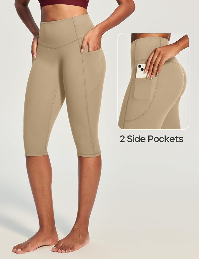 Heathyoga Capri Leggings with Pockets for Women Tummy Control Knee Length Leggings Yoga Pants Women Capri Pants Workout