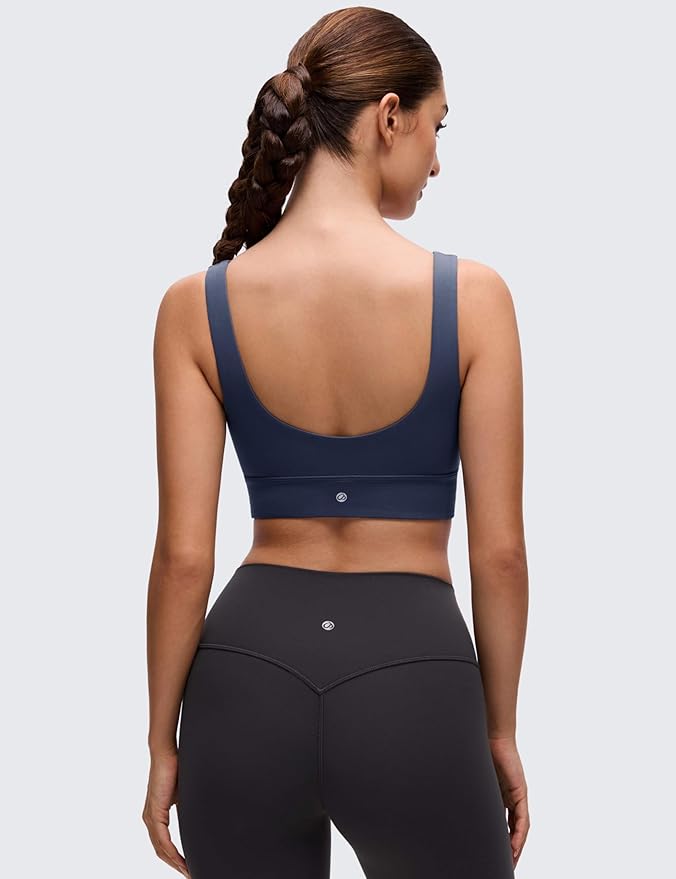 CRZ YOGA Butterluxe U Back Longline Sports Bras for Women - Scoop Neck Padded Yoga Workout Crop Top with Built in Pads