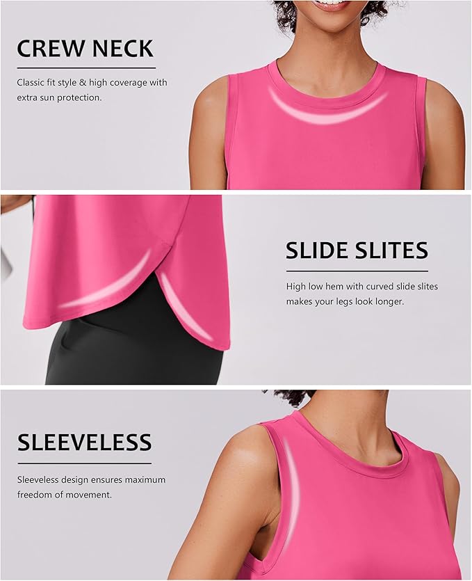 PINSPARK Workout Tank Tops Woman UPF 50+ Yoga Tanks Quick Dry Sleeveless Gym Shirts with Side Slits Loose Fit Athletic Top