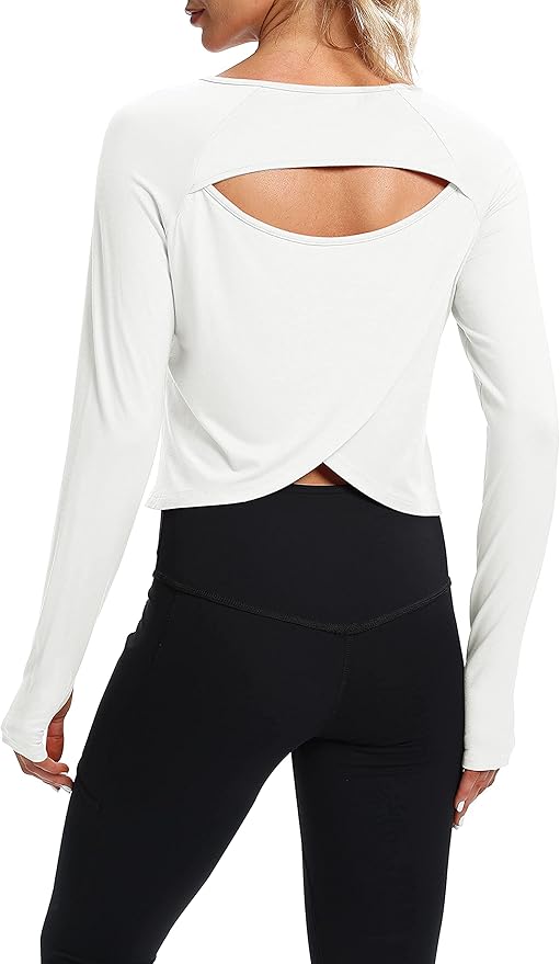 Bestisun Long Sleeve Workout Running Shirts Athletic Yoga Gym Crop Tops for Women