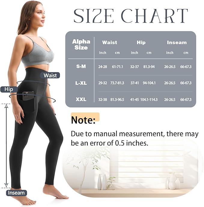 Leafigure 2 Pack Leggings with Pockets for Women, High Waisted Soft Leggings for Yoga Gym
