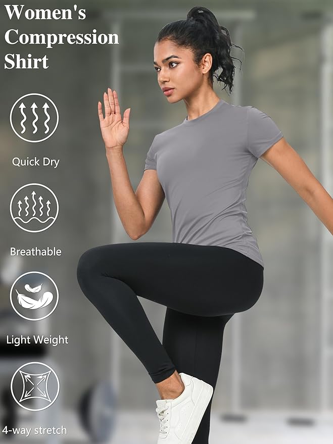 5-Pack Women's Compression Shirts Short Sleeve Workout Tops Athletic Baselayer Quick Dry Gym Yoga Running T-Shirt